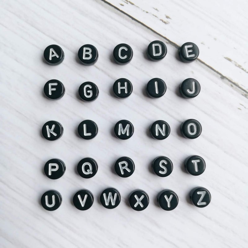 Looconi Amaney 1200pcs 7×4mm Black Round Acrylic Alphabet Letter Beads for Jewelry Making Bracelets Necklaces Key Chains Each Letter Included - Image 2